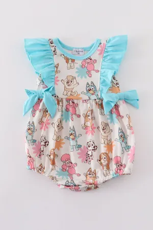 Blue Character Print Ruffle Girl Bubble