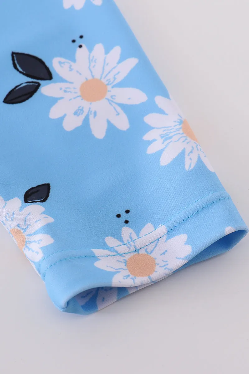 Blue Daisy Print 2pc Girl Swimsuit Upf50 