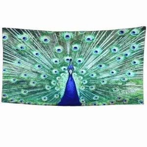 Blue Peafowl Rectangle Scarf - Green