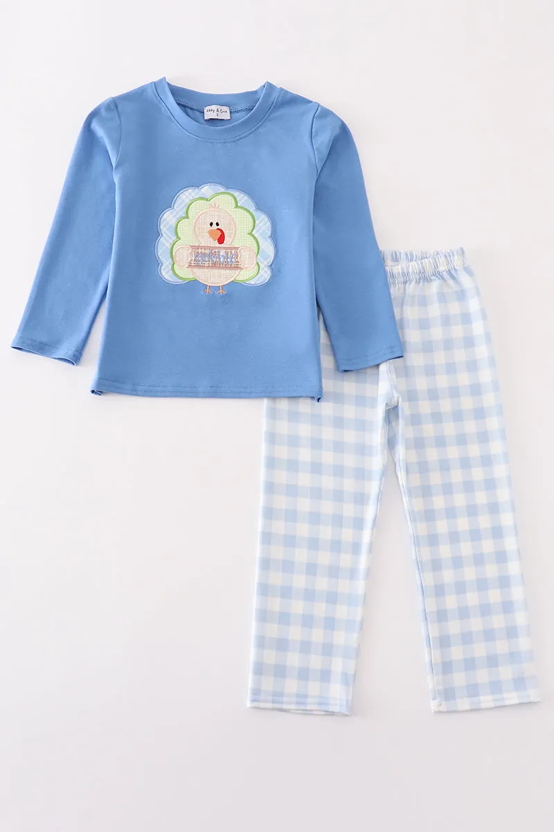 Blue Turkey Applique Boy Set