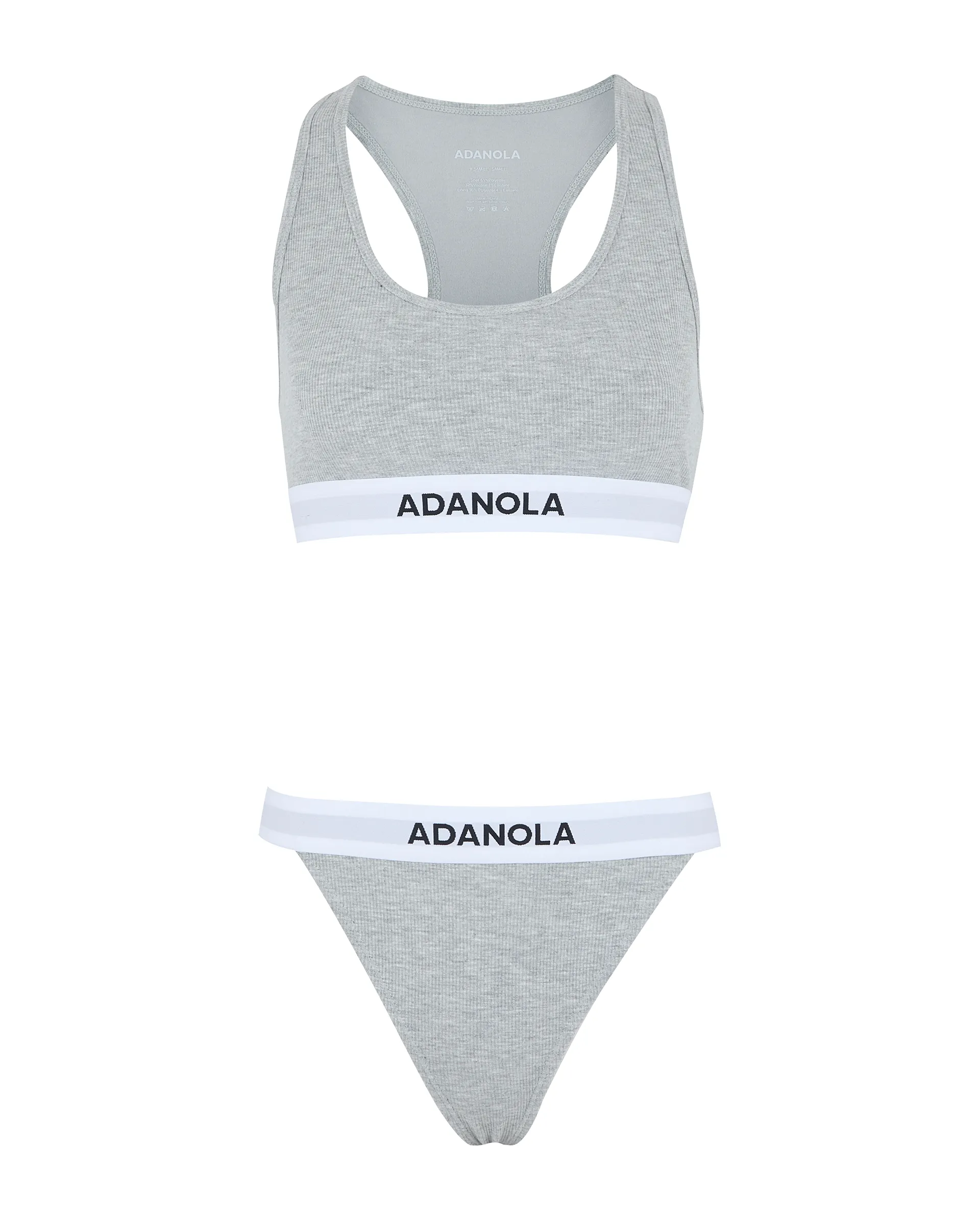Branded Ribbed Thong - Grey Melange