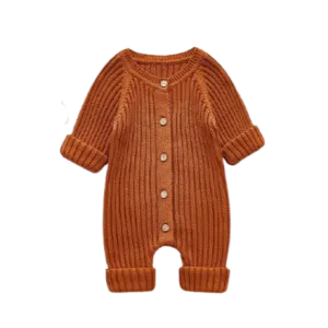 Button Ribbed Onesie | Rust