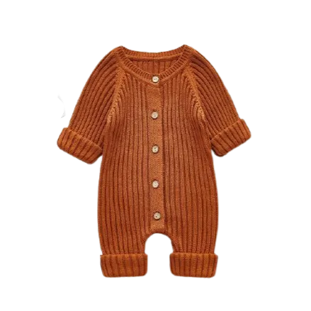 Button Ribbed Onesie | Rust
