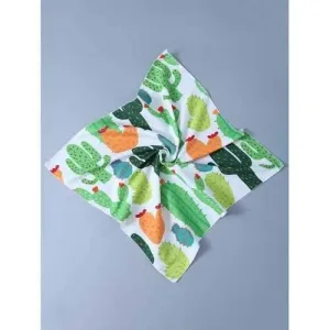 Cactus Print Handkerchief Scarf - White