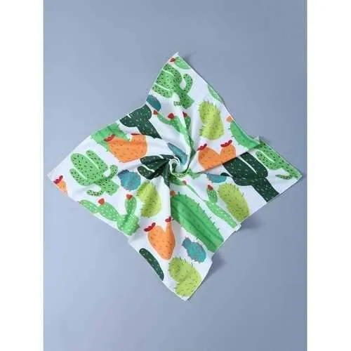 Cactus Print Handkerchief Scarf - White