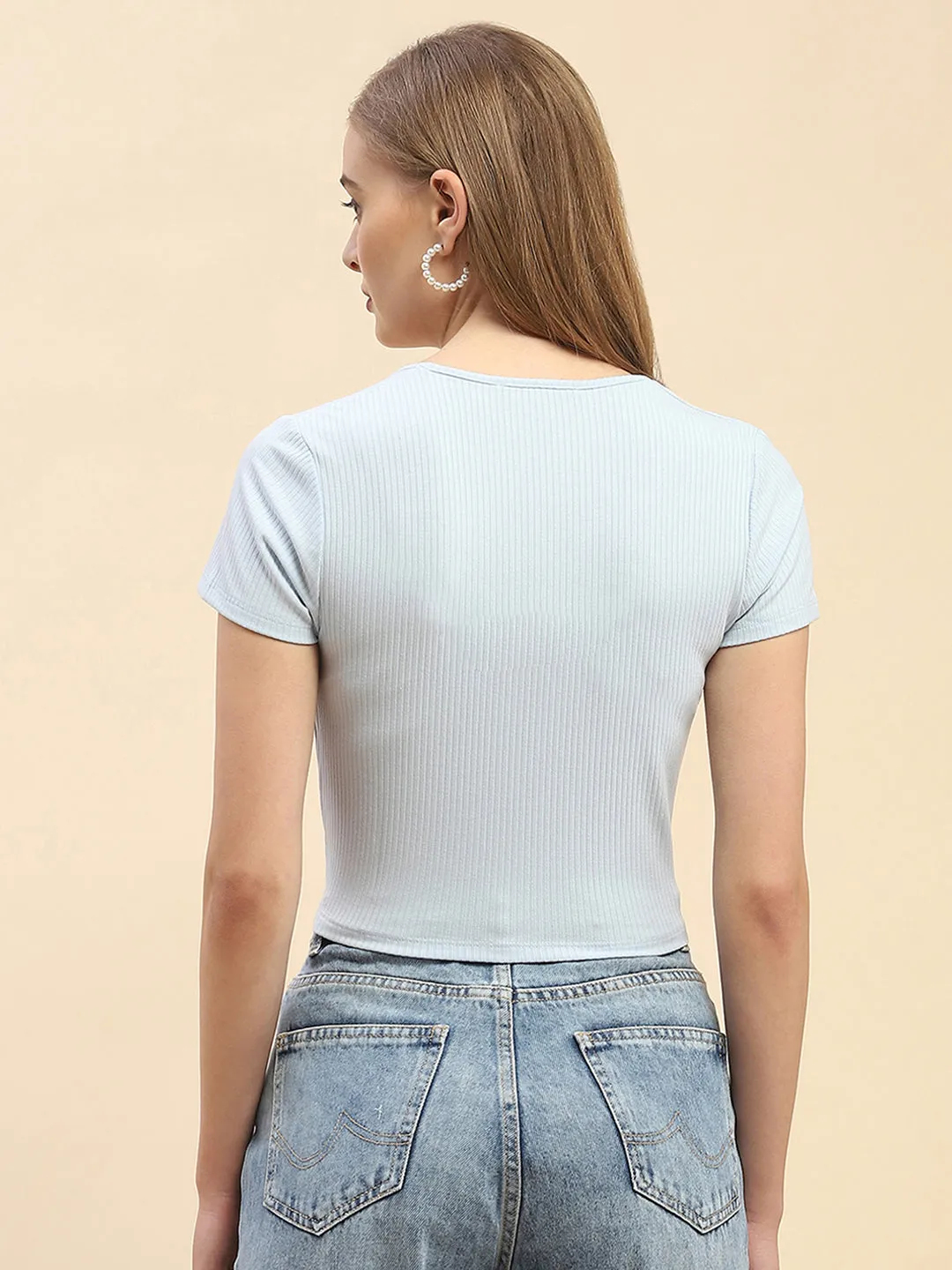 Camla Barcelona Square Neck White Ribbed Crop Top