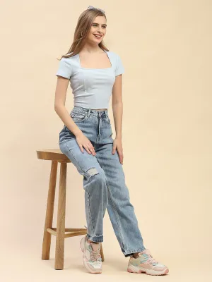 Camla Barcelona Square Neck White Ribbed Crop Top