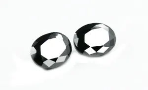 Certified 3.840 ct Oval Cut African Black Diamond Pair.AAA Earth Mined