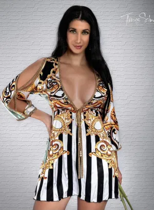 Cher Silk Crystals black lines - Short Cocktail Dress