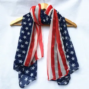 Chiffon American Flag Element Shawl Scarf - Red