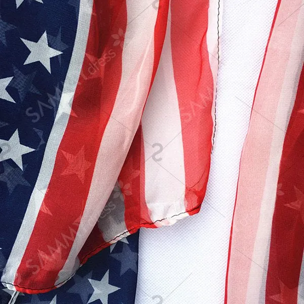Chiffon American Flag Element Shawl Scarf - Red