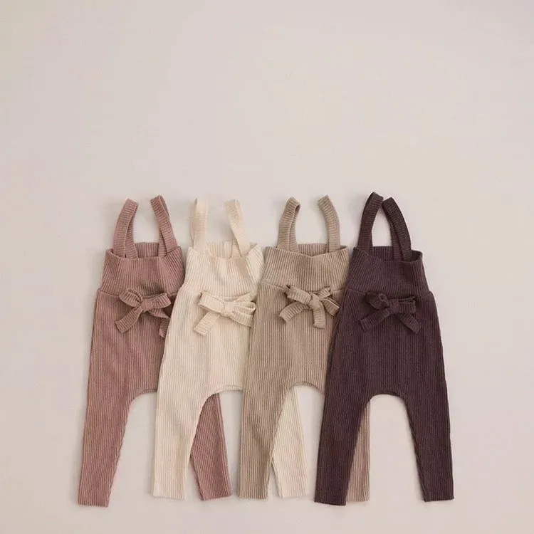 Chocolate Ribbed Bow Dungaree Leggings