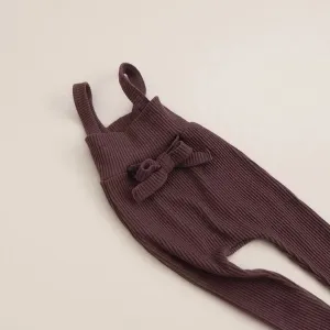 Chocolate Ribbed Bow Dungaree Leggings
