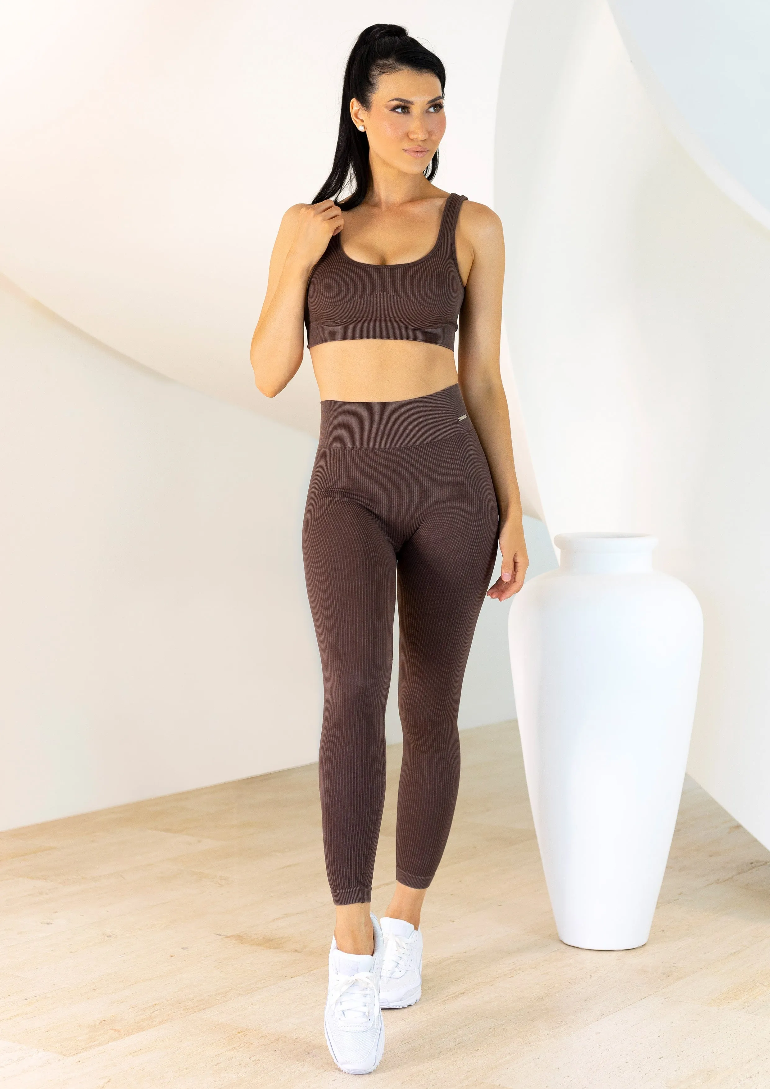 Coffee Ribbed Seamless Legging