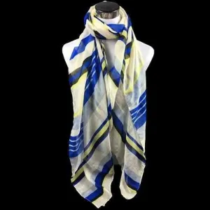 Color Block Stripe Voile Scarf - Blue