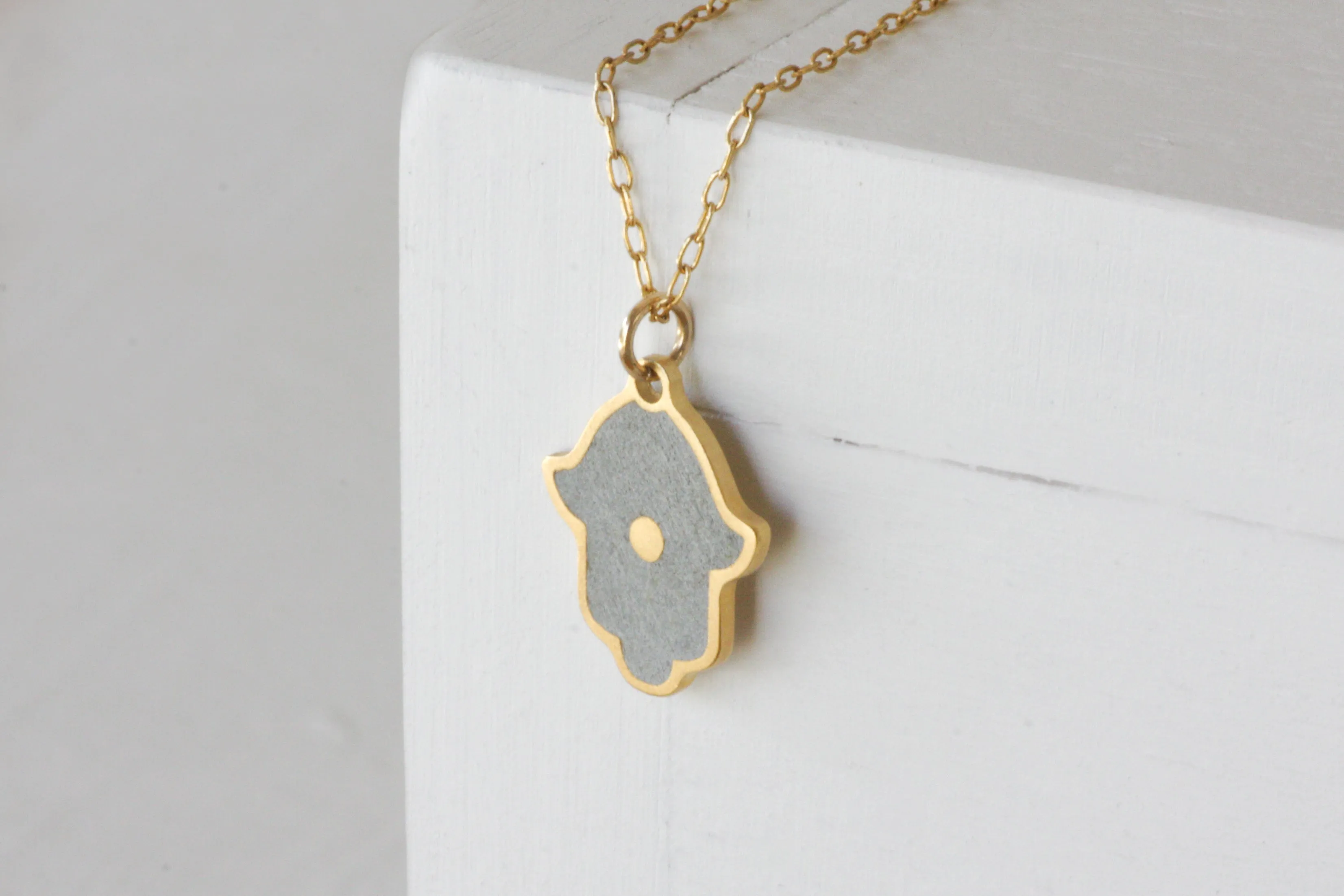 Contemporary Gold & Concrete Hamsa Pendant Necklace