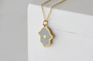 Contemporary Gold & Concrete Hamsa Pendant Necklace