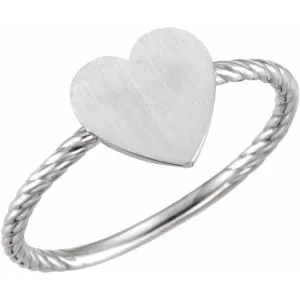 Continuum Sterling Silver Heart Engravable Rope Ring