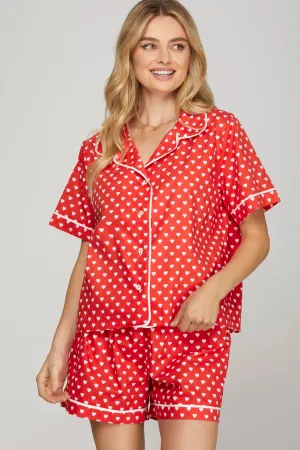 Cotton Heart Top and Shorts Pajama Set