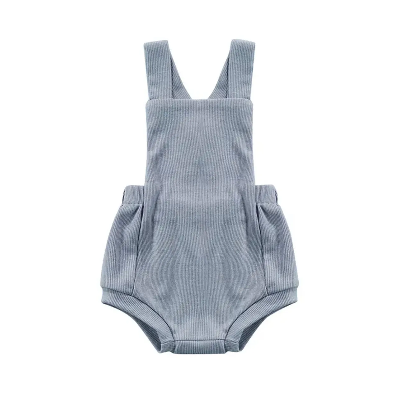 Crossed Back Ribbed Romper | Pale Blue
