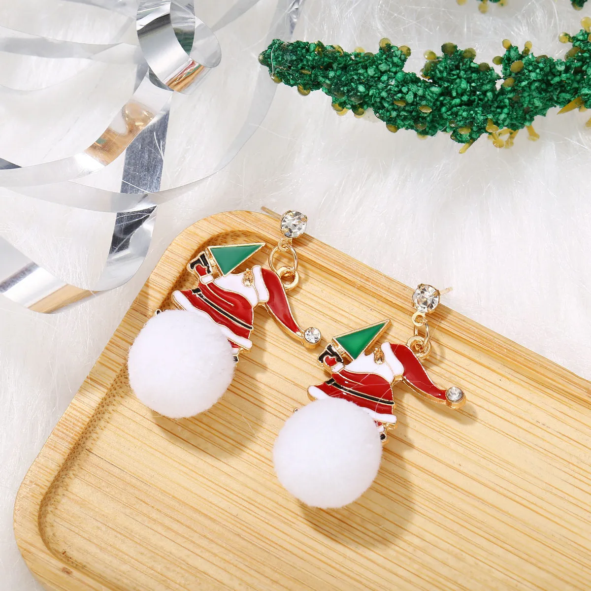 Cubic Zirconia & Enamel 18K Gold-Plated Santa Drop Earring