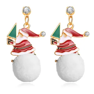 Cubic Zirconia & Enamel 18K Gold-Plated Santa Drop Earring