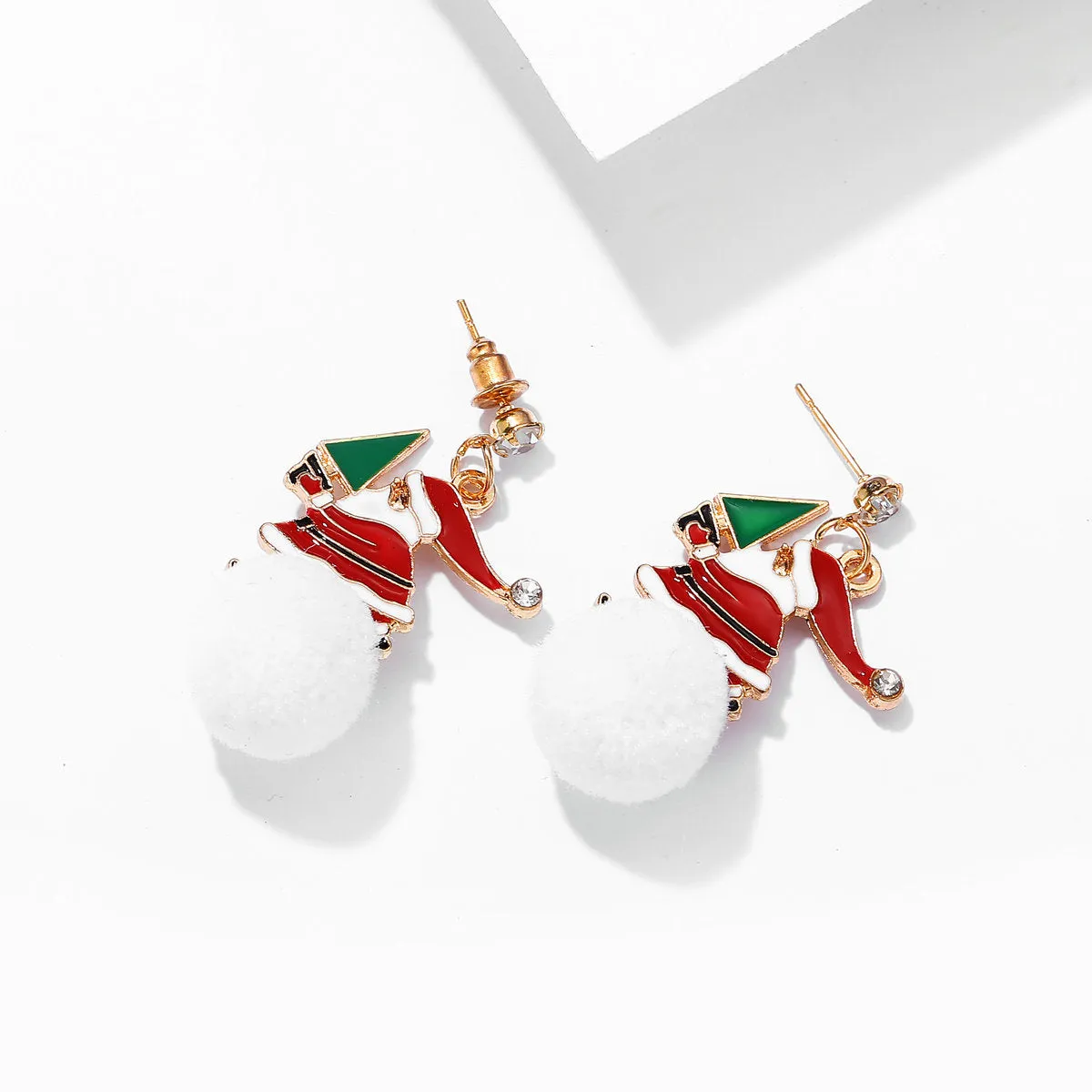 Cubic Zirconia & Enamel 18K Gold-Plated Santa Drop Earring