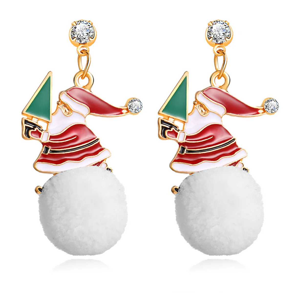 Cubic Zirconia & Enamel 18K Gold-Plated Santa Drop Earring