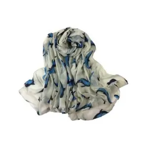 Cute Dolphin Pattern Embellished Silky Long Scarf - Beige