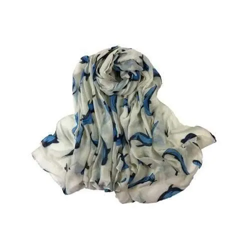 Cute Dolphin Pattern Embellished Silky Long Scarf - Beige