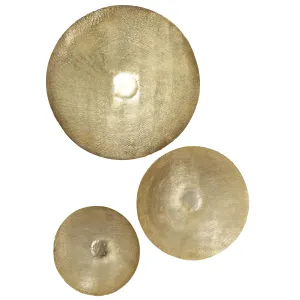 Deco 79 Metal Plate Home Wall Decor Large Metallic Disk Wall Sculpture, Set of 3 Wall Art 36", 27", 22"D, Gold - new