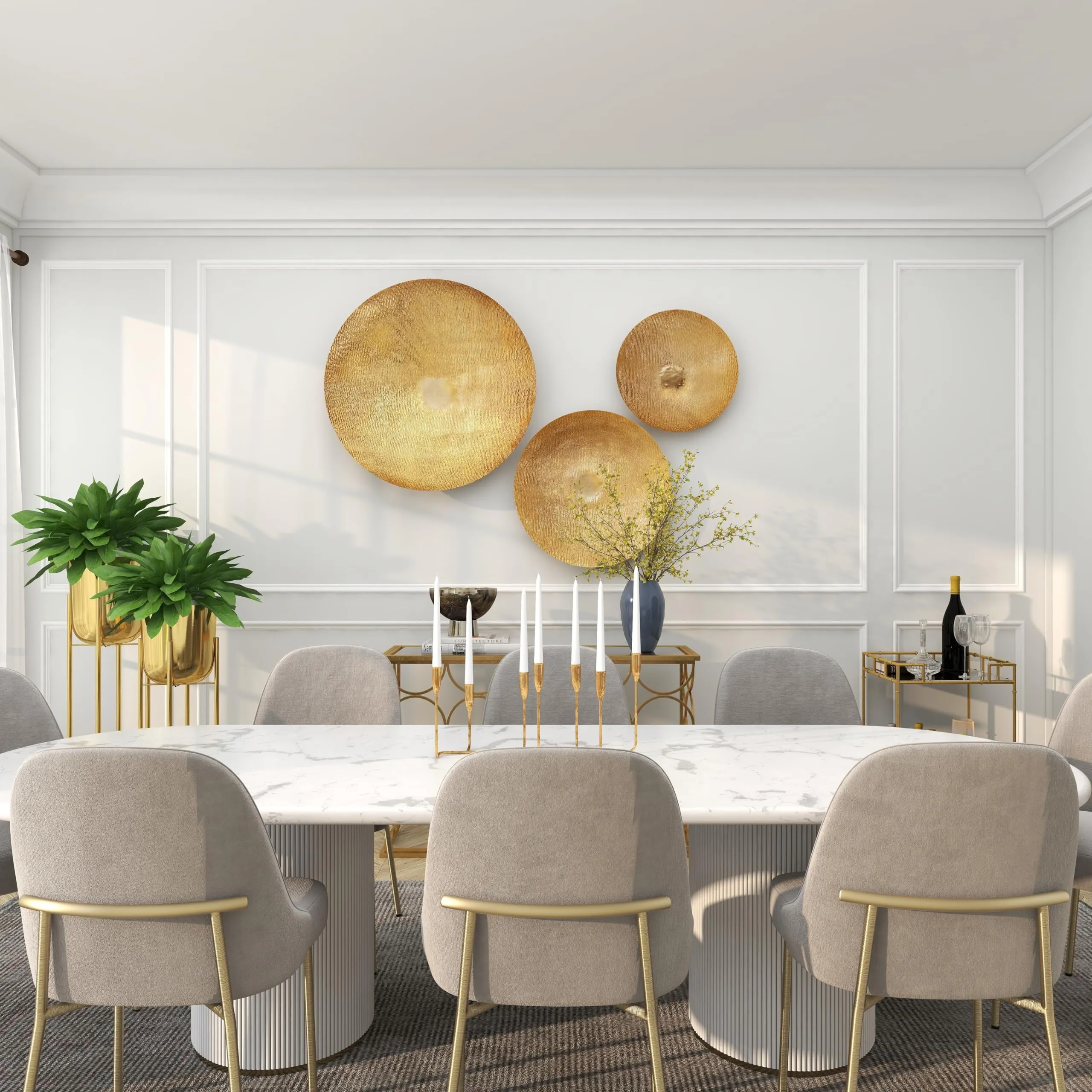 Deco 79 Metal Plate Home Wall Decor Large Metallic Disk Wall Sculpture, Set of 3 Wall Art 36", 27", 22"D, Gold - new