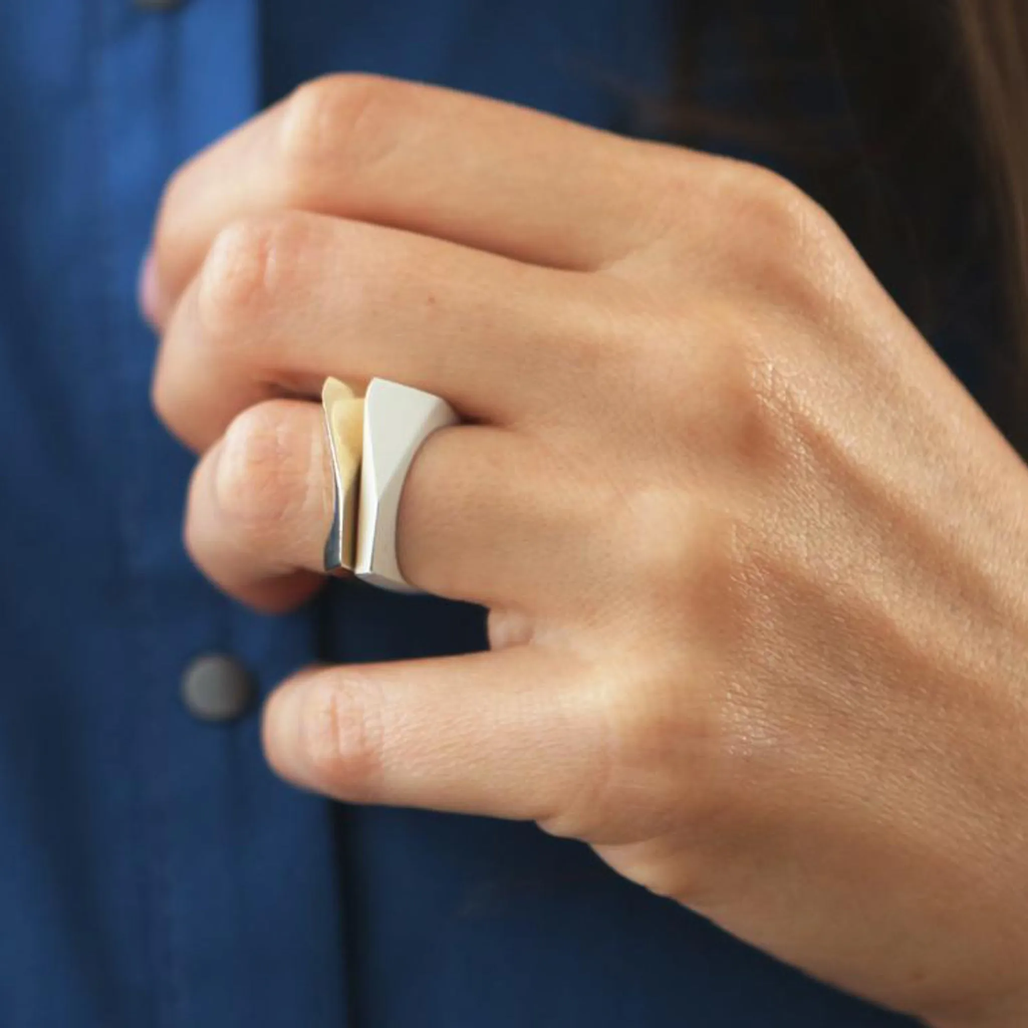 Diagonal Gold-Plated Silver Ring