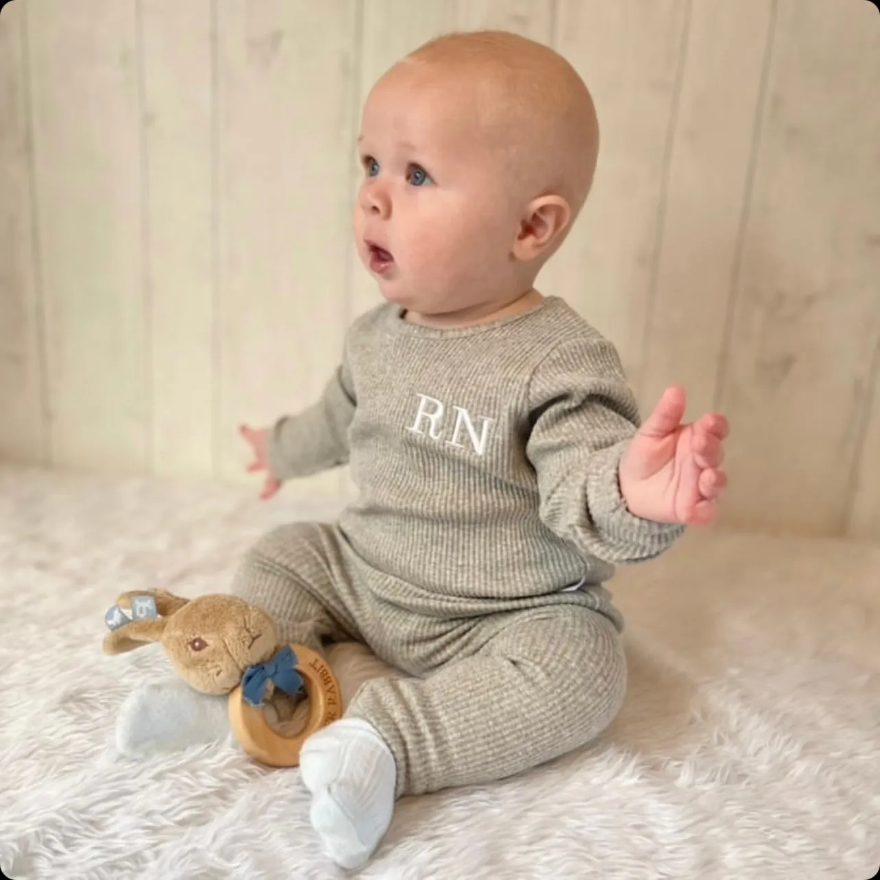 Dove Grey Ribbed Lounge Set
