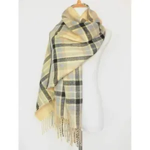 Dual Use Tartan Pattern Tassel Warm Pashmina Wrap Scarf - Pearl Beige