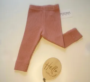 Dusky Pink Baby Girl Ribbed Leggings
