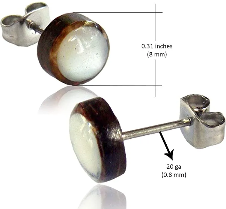 Earth Accessories Organic Shell Stud Earrings for Women - Stud Earring Set surrounded by Coconut Shell with Abalone, Mother of Pearl, and More