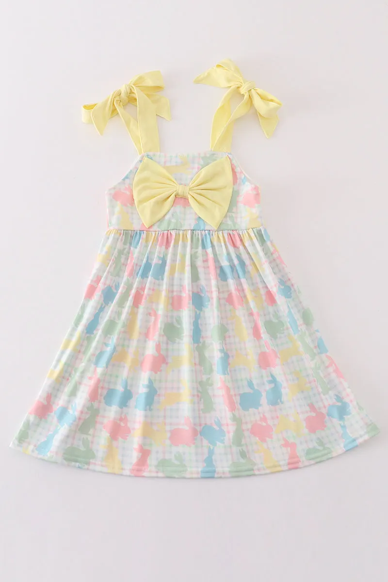 Easter Bunny Print Bow Girl Dress
