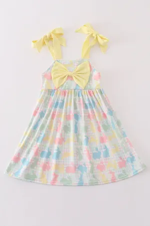 Easter Bunny Print Bow Girl Dress