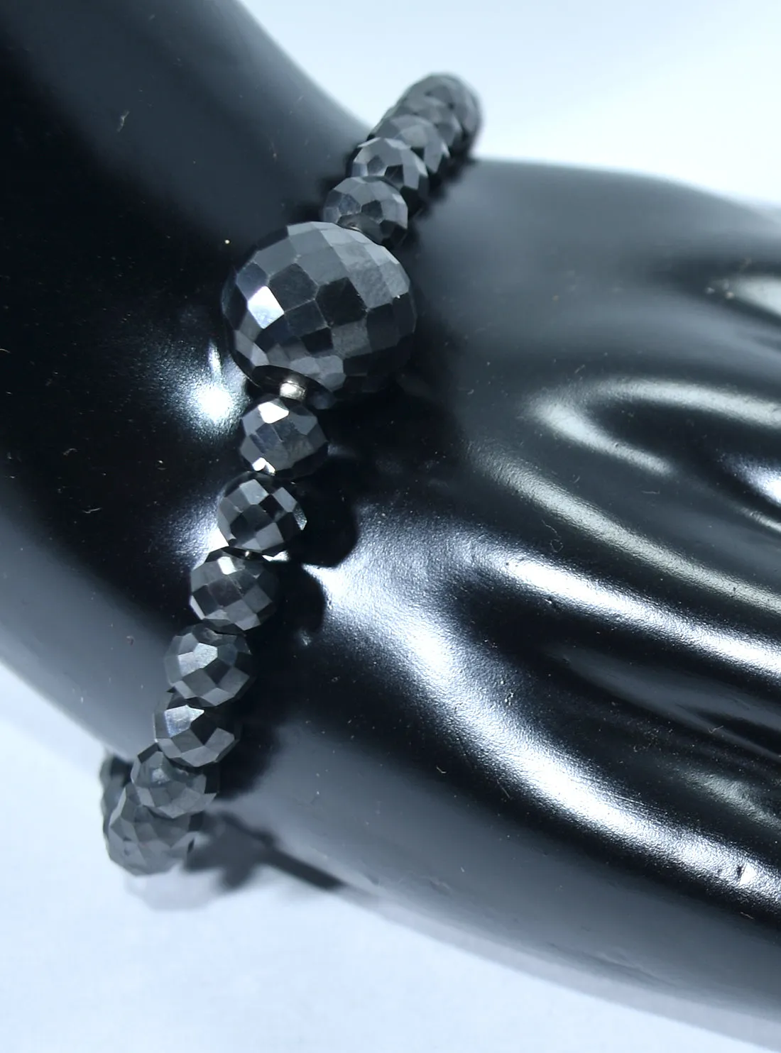 Elegant 5mm Black Diamond Faceted Beads Bracelet with Sterling Silver Clasp