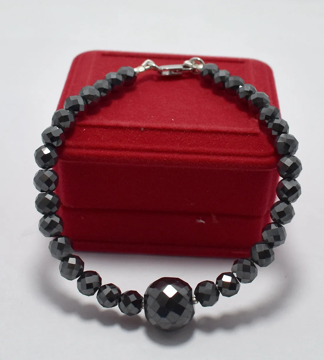 Elegant 5mm Black Diamond Faceted Beads Bracelet with Sterling Silver Clasp