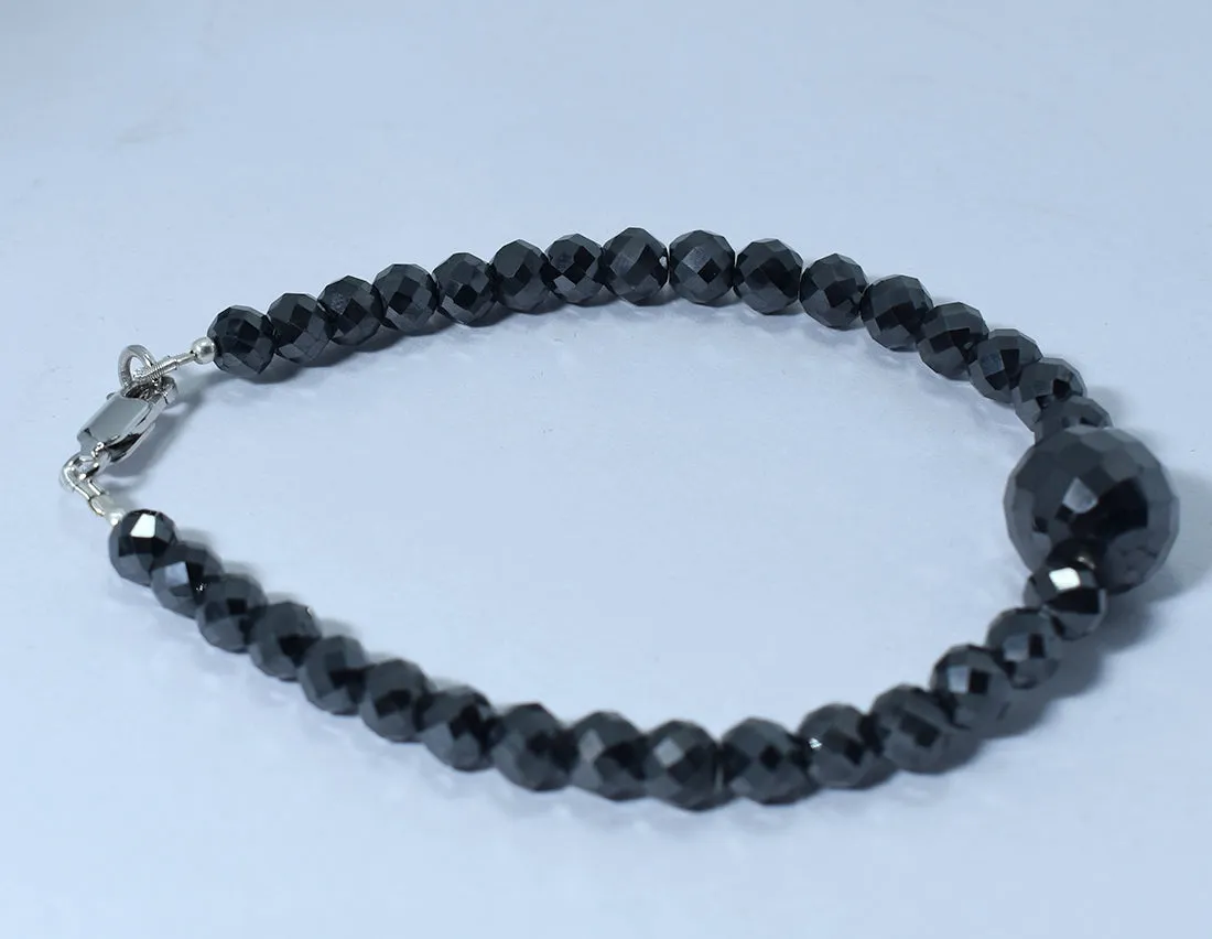 Elegant 5mm Black Diamond Faceted Beads Bracelet with Sterling Silver Clasp