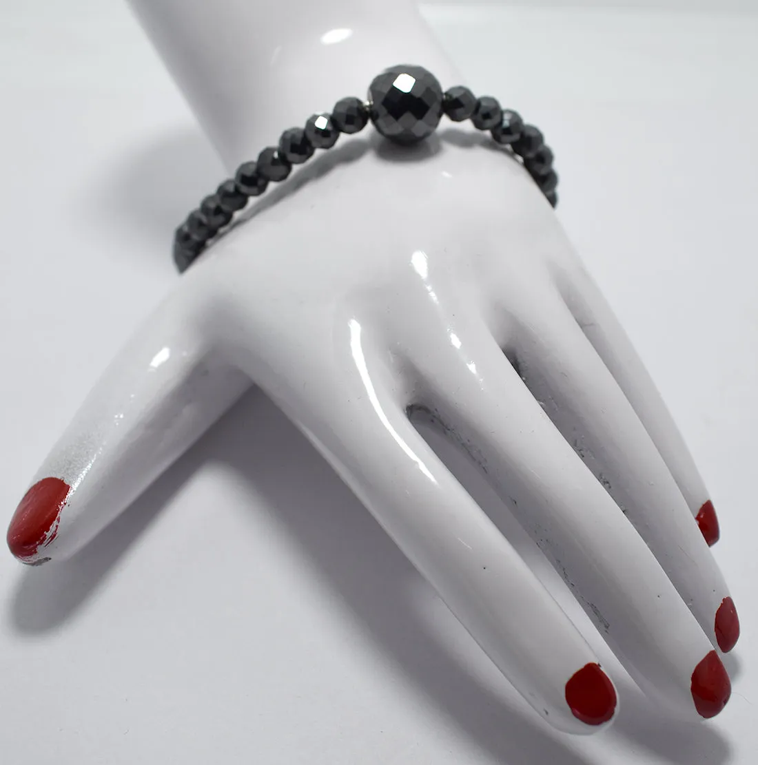 Elegant 5mm Black Diamond Faceted Beads Bracelet with Sterling Silver Clasp