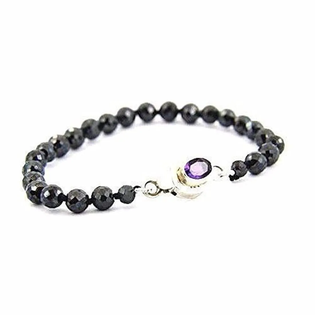 Elegant Black Diamond Bracelet With Amethyst Clasp.AAA.4 mm.Certified