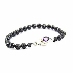 Elegant Black Diamond Bracelet With Amethyst Clasp.AAA.4 mm.Certified