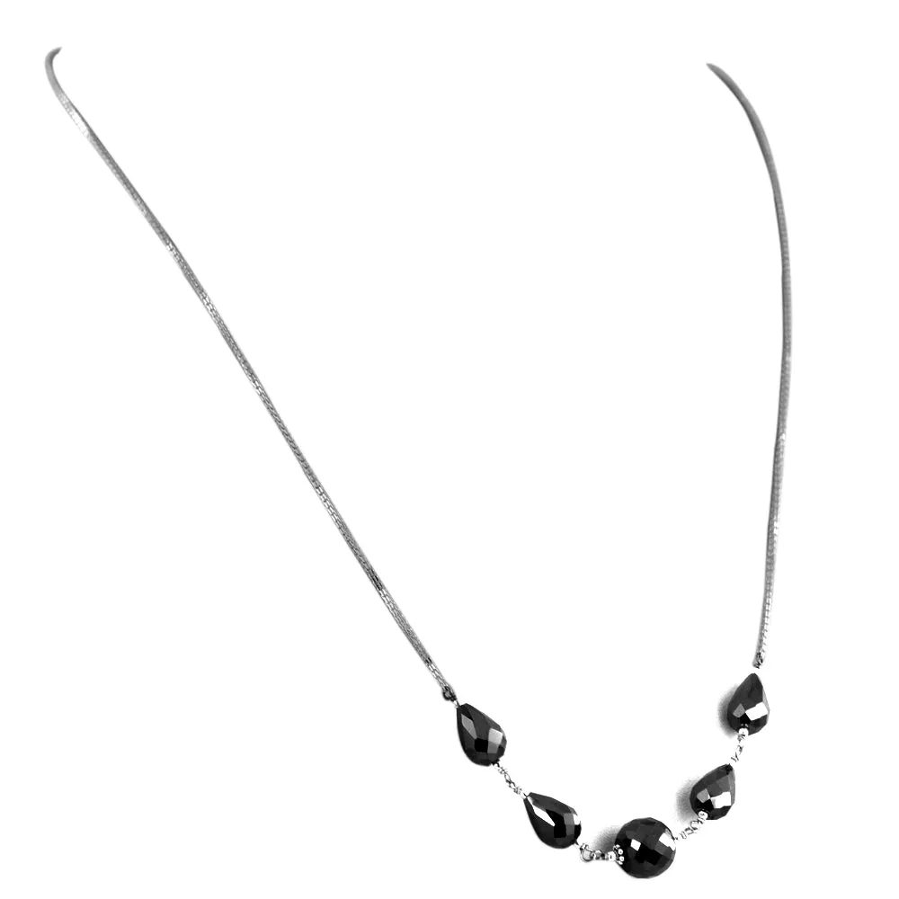 Elegant Black Diamond Sterling Silver Chain Necklace