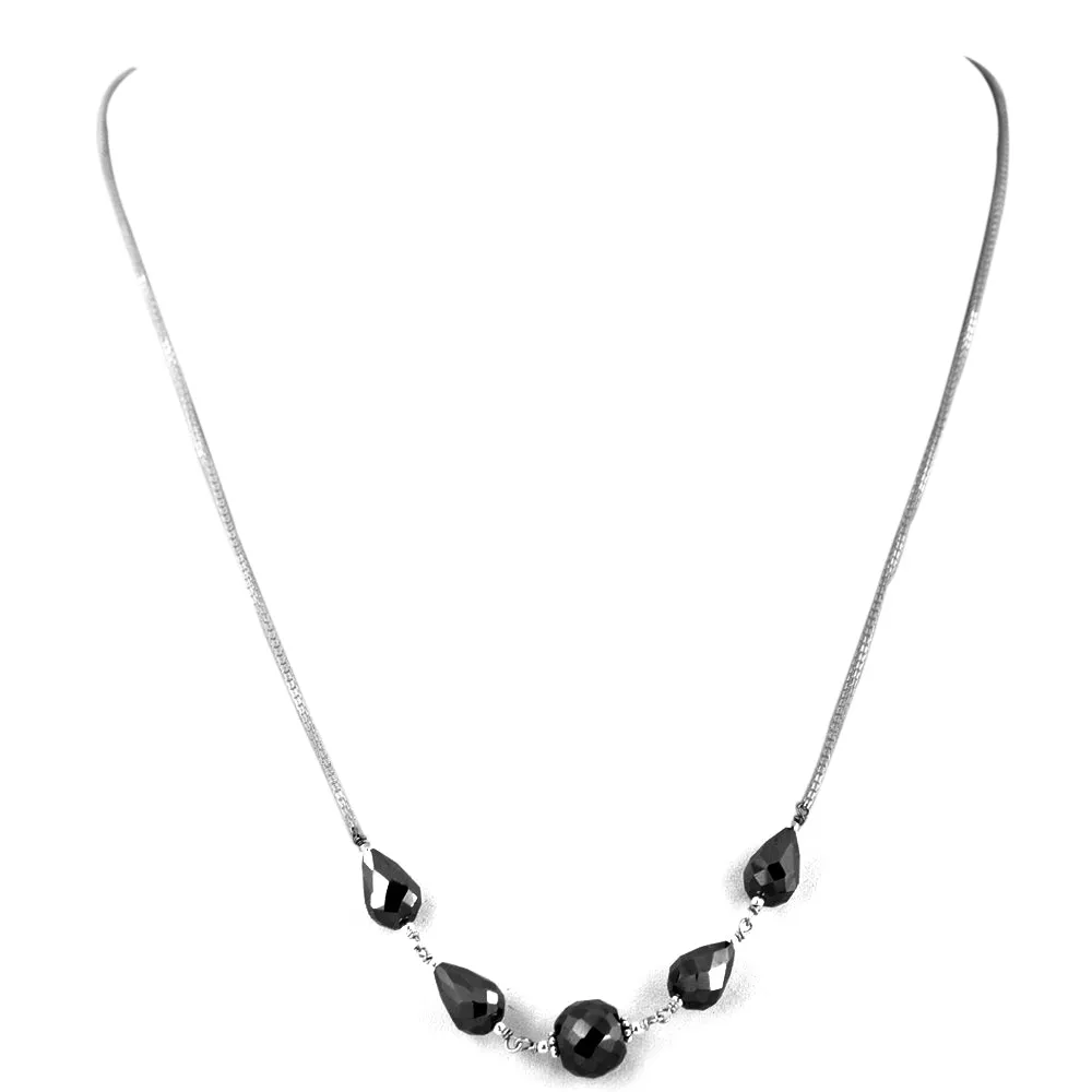 Elegant Black Diamond Sterling Silver Chain Necklace