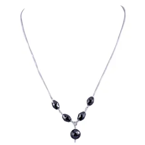 Elegant Drum & Round Black Diamond Sterling Silver Chain Necklace