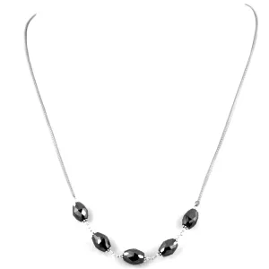 Elegant Drum Shape Black Diamond Sterling Silver Chain Necklace