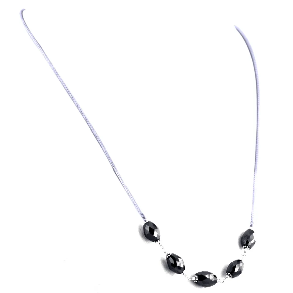 Elegant Drum Shape Black Diamond Sterling Silver Chain Necklace